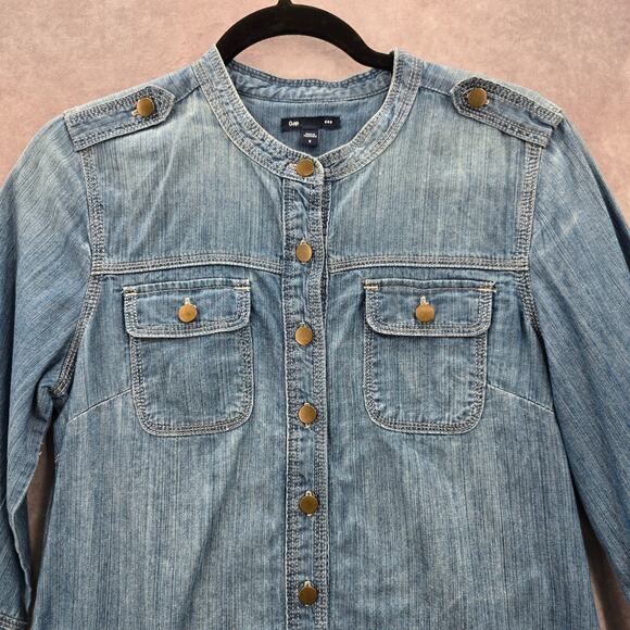 Gap Blue Demin Jeans Cotton Western Shirt Short Sleeve Top Small - Picture 3 of 8